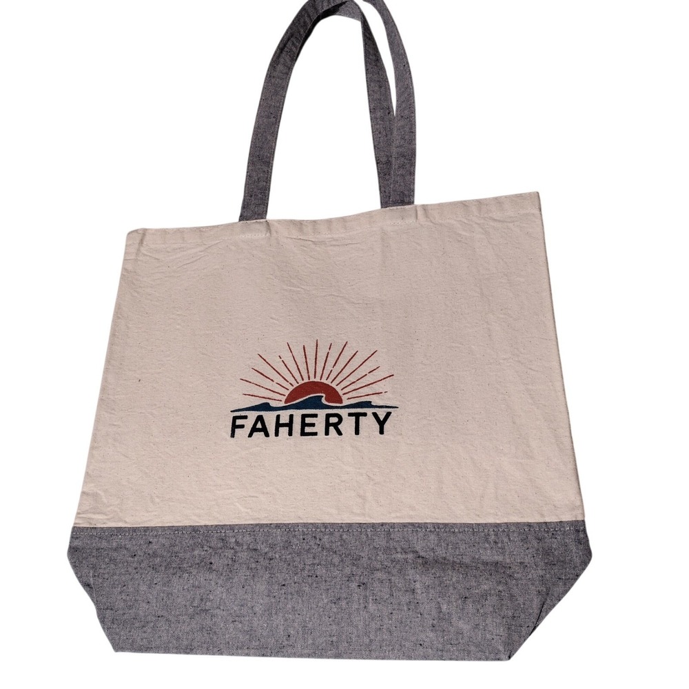 FAHERTY Canvas Tote Bag 15" x 14.5" Double Handle Beach Bag Faherty Logo Shopper